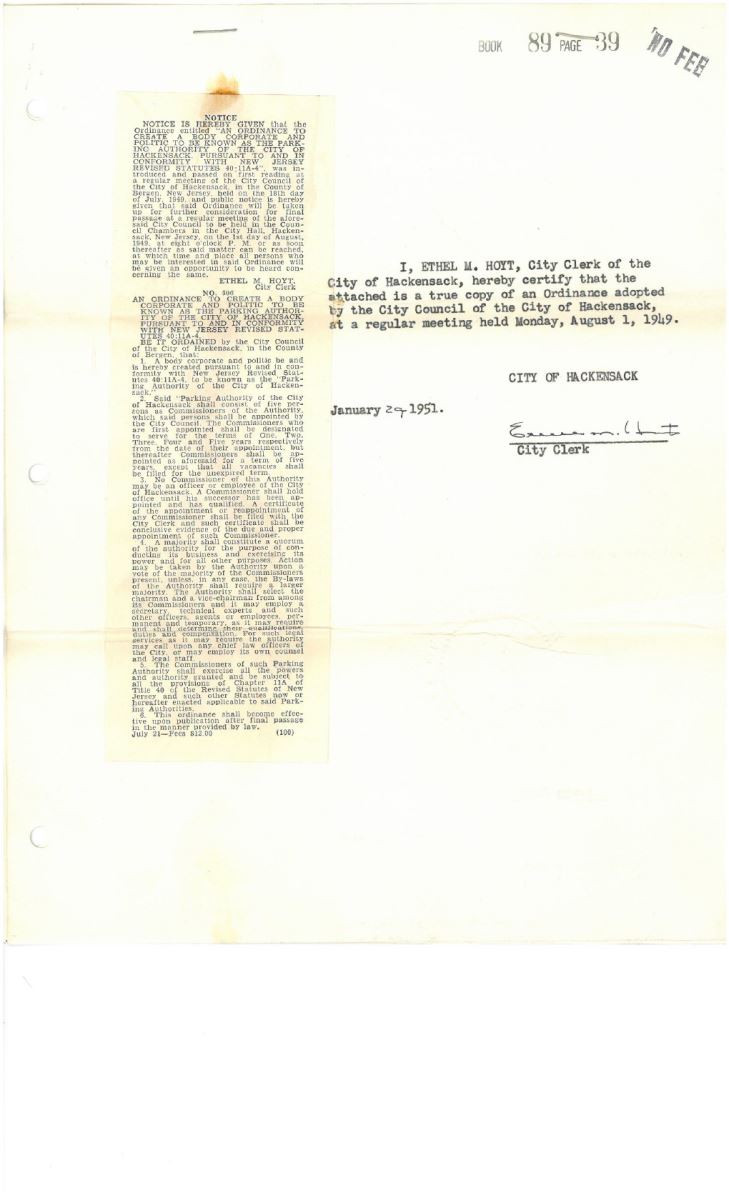 Ordinance Creating Parking Authority 1949